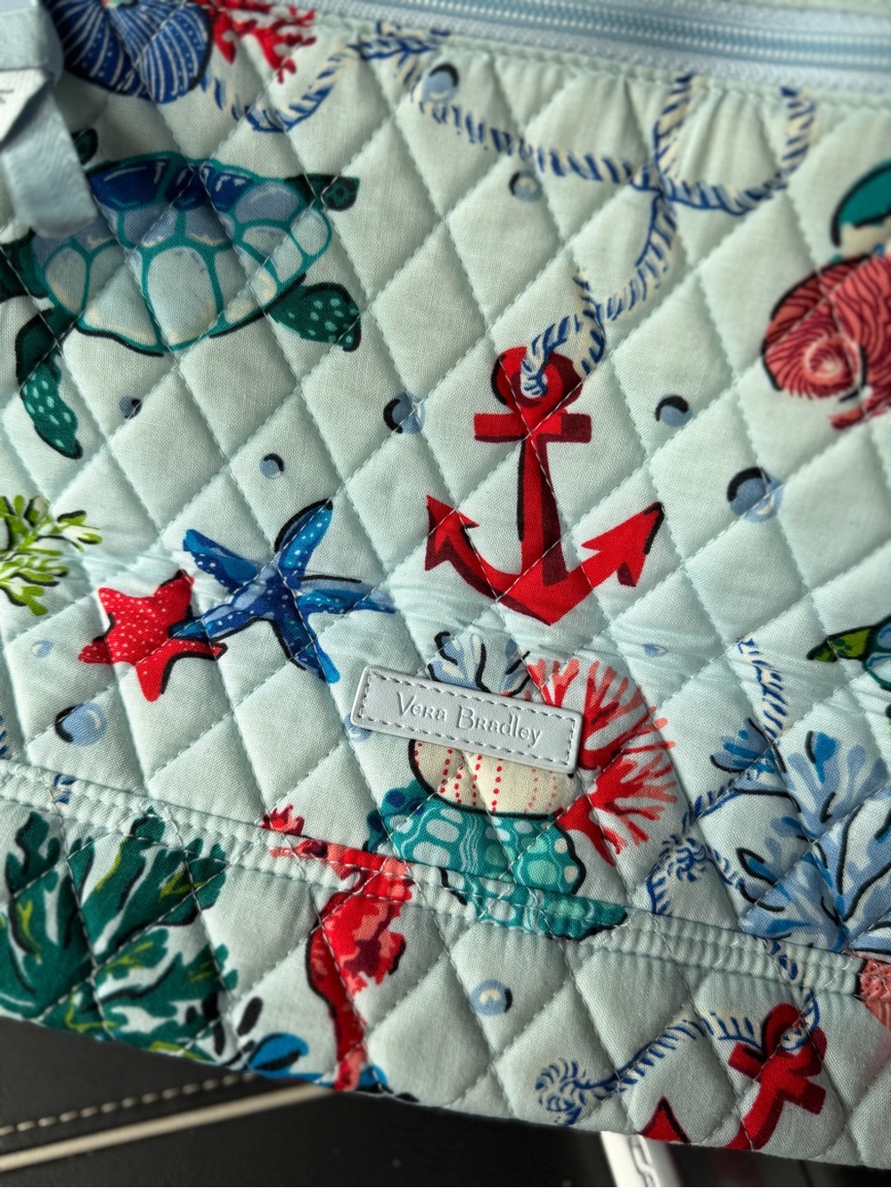 Vera Bradley Quilted Backpack in White with Red, Blue, Green Accents - Picture 3 of 4